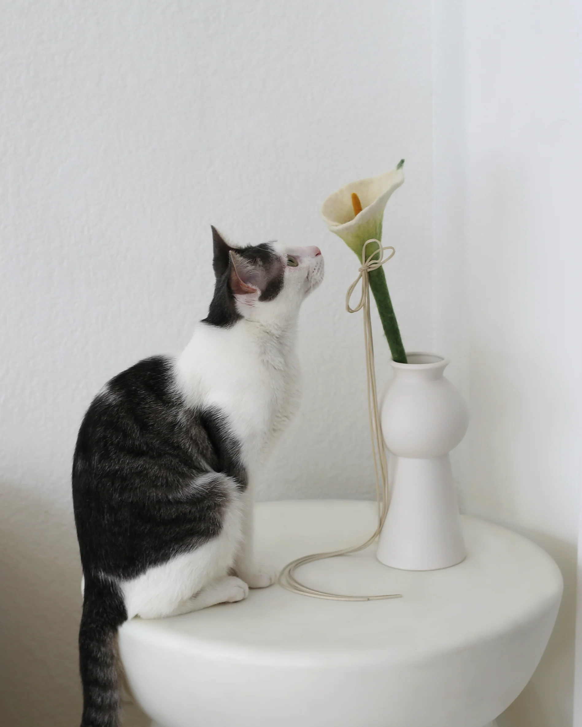 Catenary Flora Cat Wand with Calla Lily Design in Wool and Suede