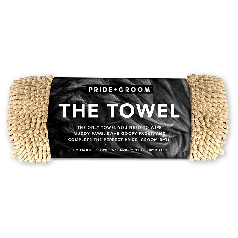 Pride + Groom THE TOWEL asciugamano in microfibra per cani e gatti con tasche per le mani