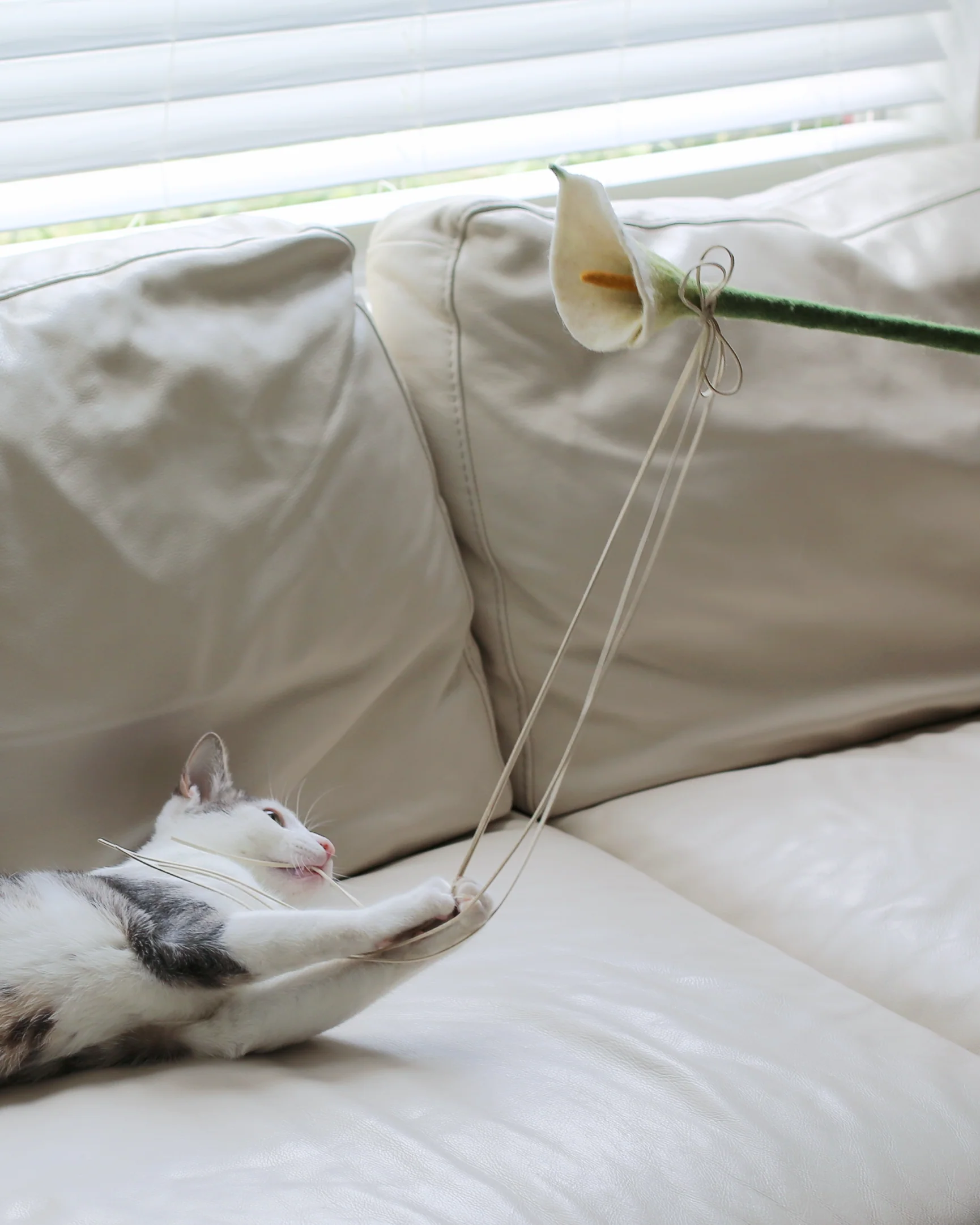 Catenary Flora Tongkat Mainan Kucing dengan Desain Calla Lily dari Wol dan Suede